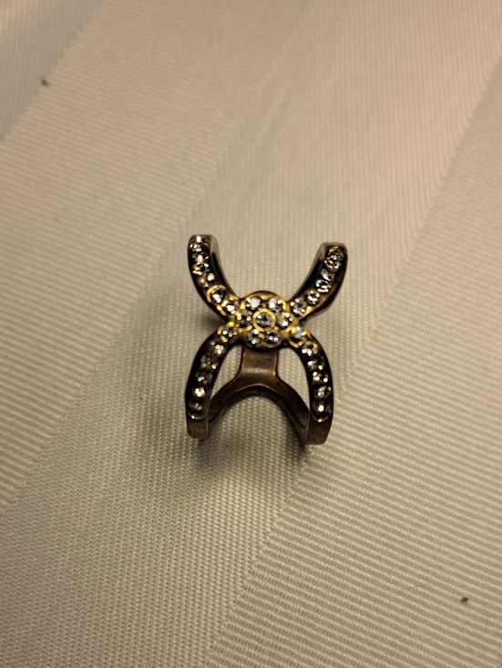 Jewelry - Rhinestone Horseshoe Drop Charm - Two-Tone Gold & Silver